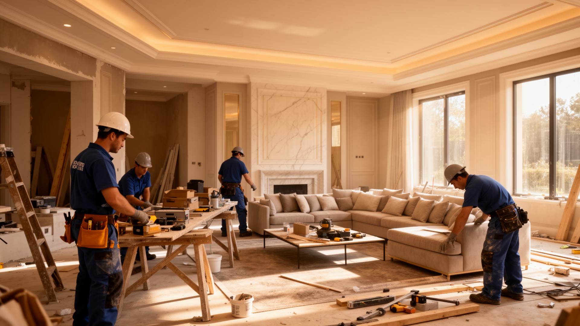 Equipe profissional executando reforma de alto padrão